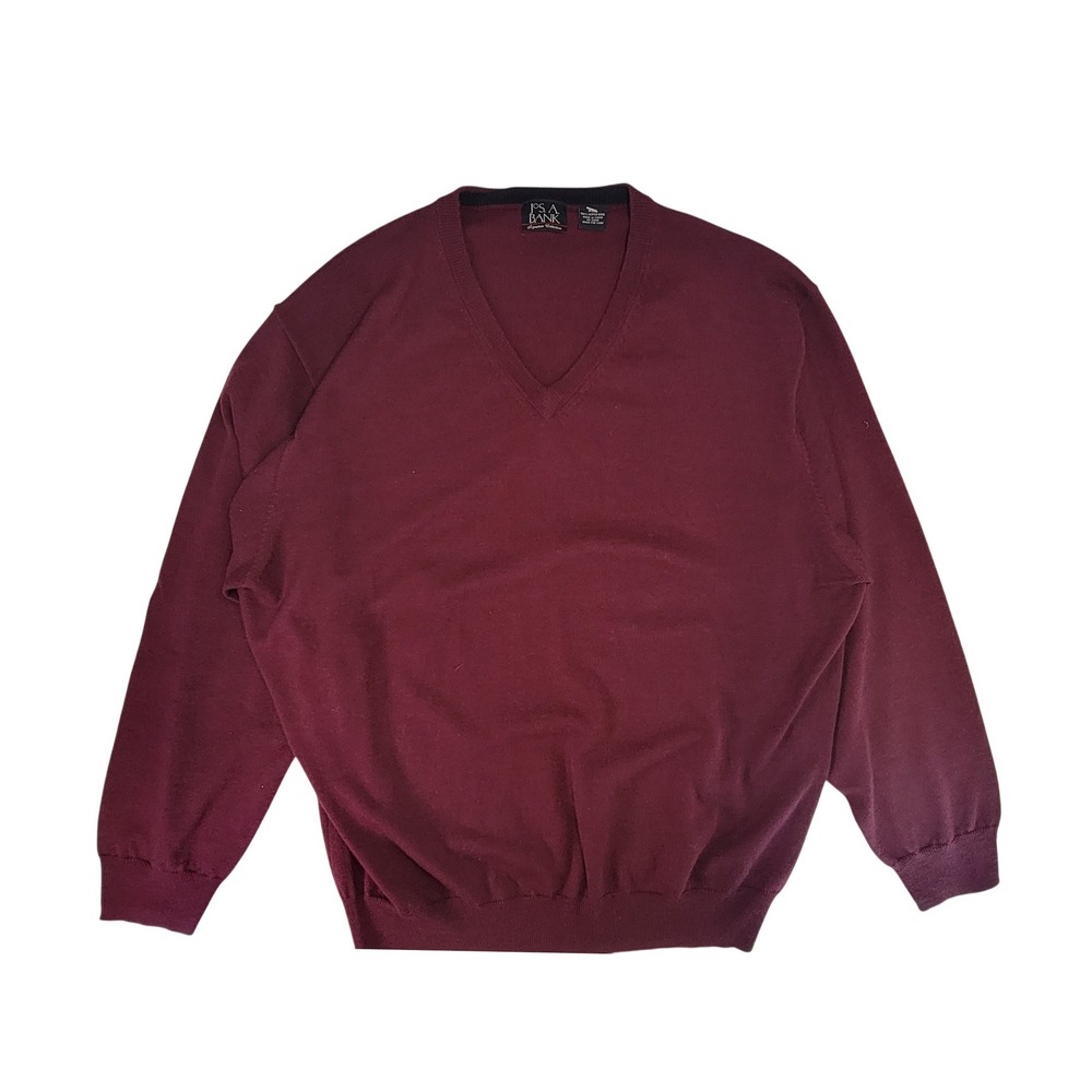 Jos A Bank Signature Collection V Neck‎ Sweater Men XXL Burgundy Merino Wool